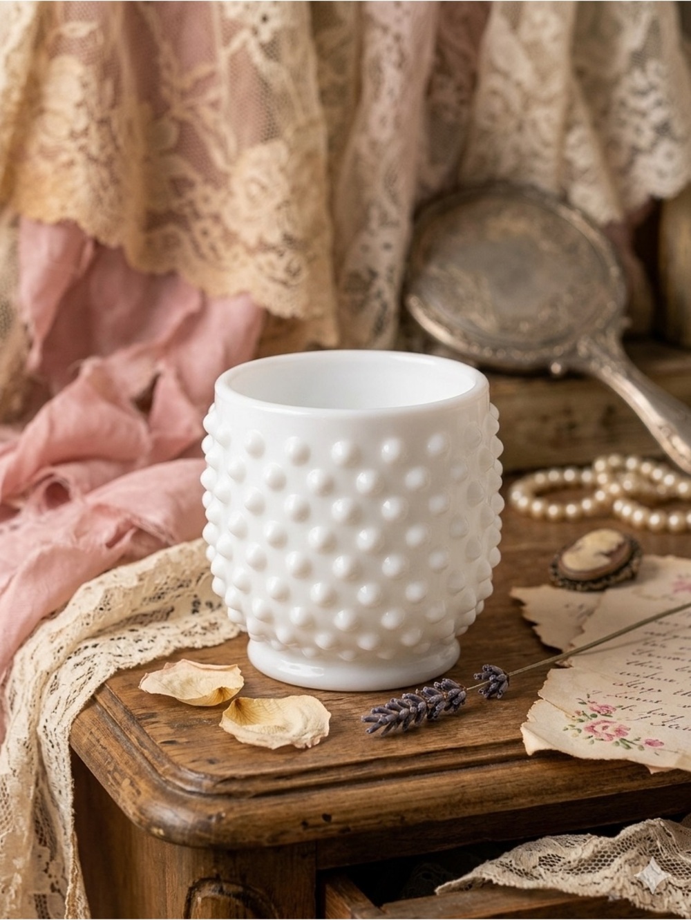 🌸 Vintage Fenton Milk Glass "Hobnail" Mustard Jar, White